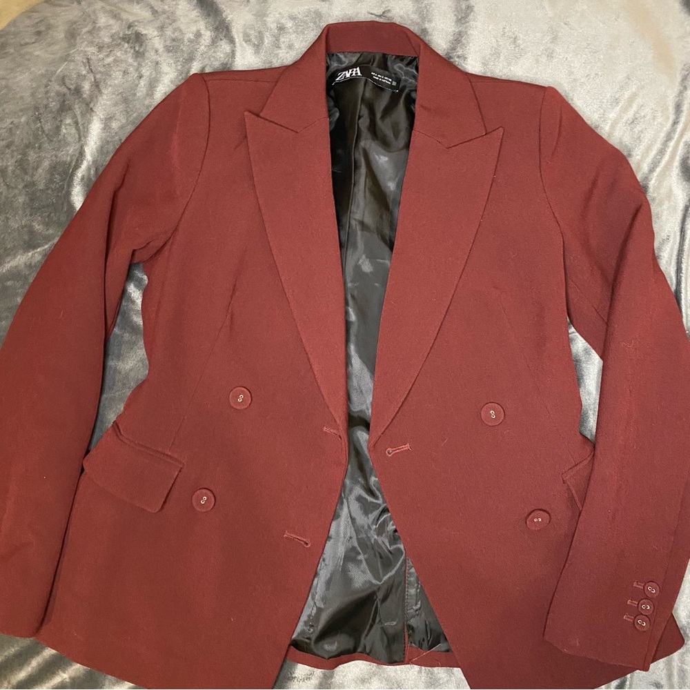 ZARA Burgundy Double Breasted Blazer- Small